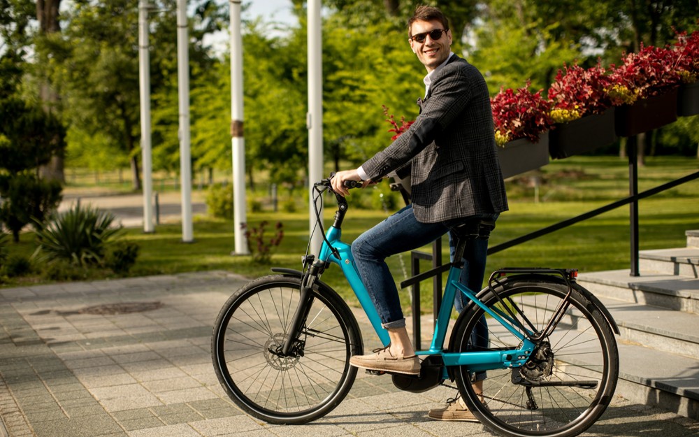 Man riding an e-bike